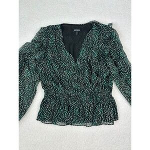 Express Green Blouse Smocked Waist Long Sleeve Sheer Top Size S‎
